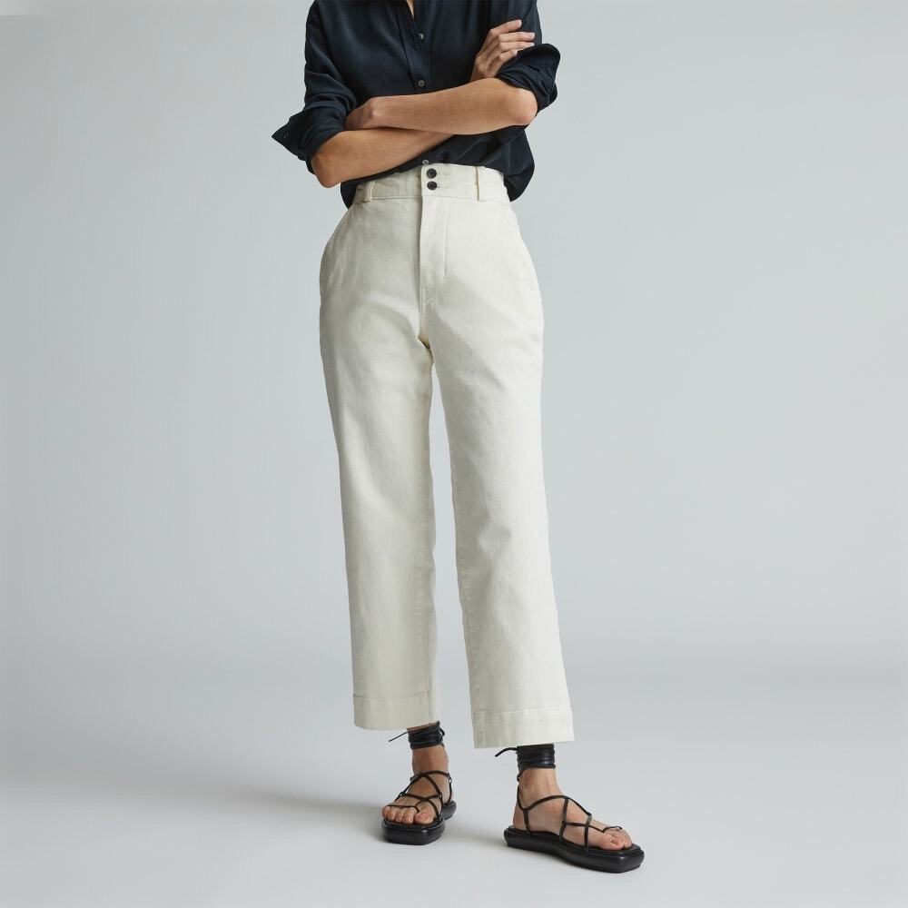 Everlane Off White High Rise Straight Leg Ankle Length Organic Cotton Pants Sz 4